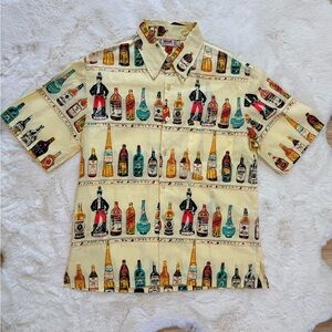 💫RARE & INCREDIBLE 50s 60s Vintage Liquor Bottle Print Novelty Button Down Shirt